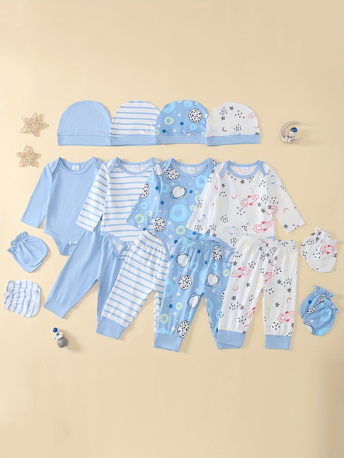 Boys' 4pcs Outfit Set - Cute All-Season Knit Polyester With Spandex, Long Sleeve Crew Neck, All Over Print, Loose Fit With Matching Hat And Hand Claps, For Outdoor