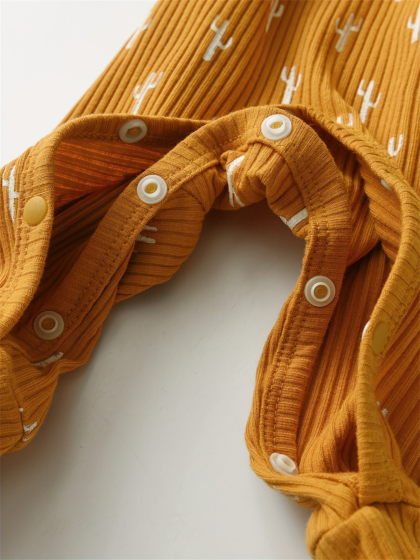 KuKitty 2 Pack Newborn Baby Boy Romper Long Sleeve Ribbed Cactus Printed Jumpsuit With Hat, for Outdoor