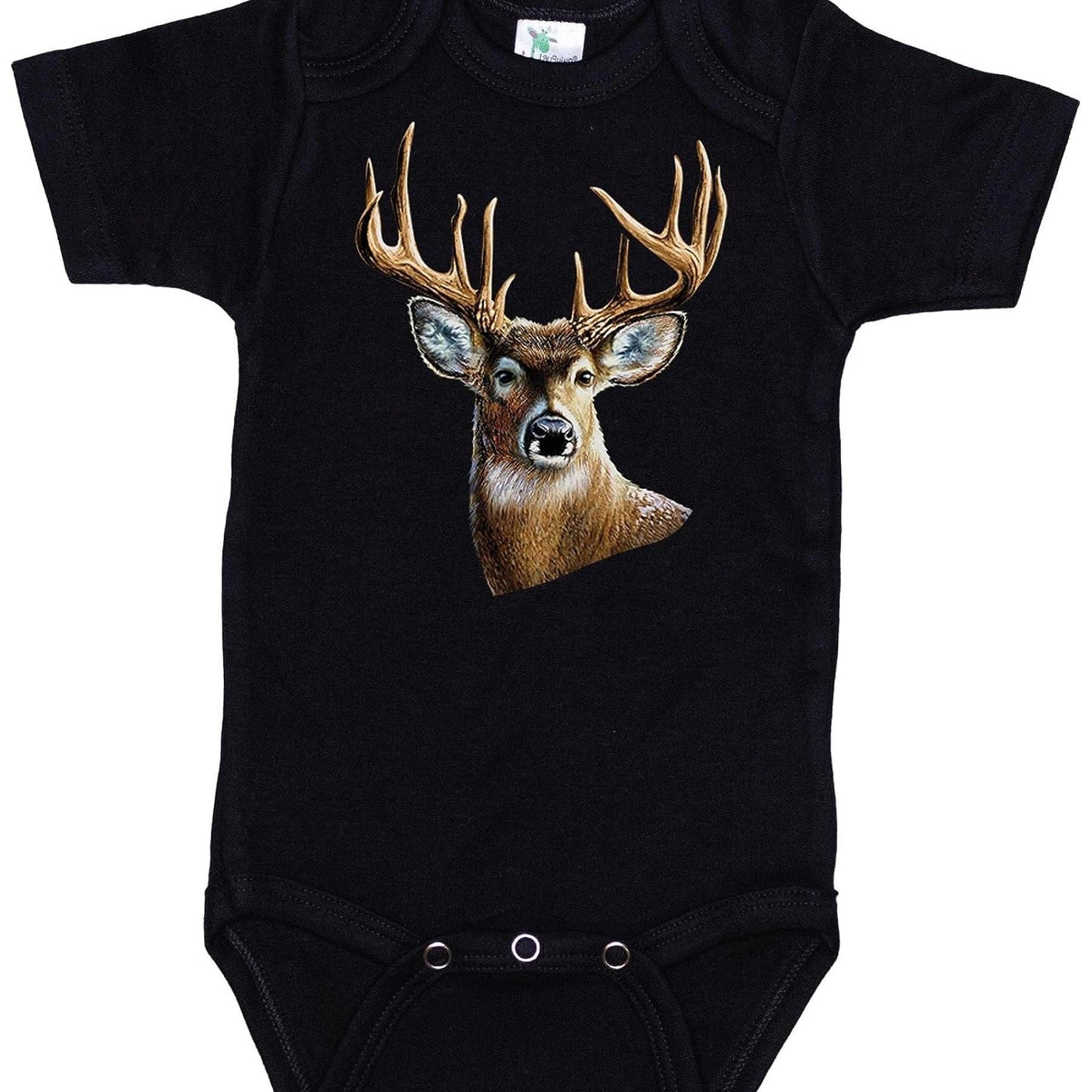 Ebenezer Fire Hunting Onesie Black Buck Deer Graphic Short Sleeve Baby Bodysuit