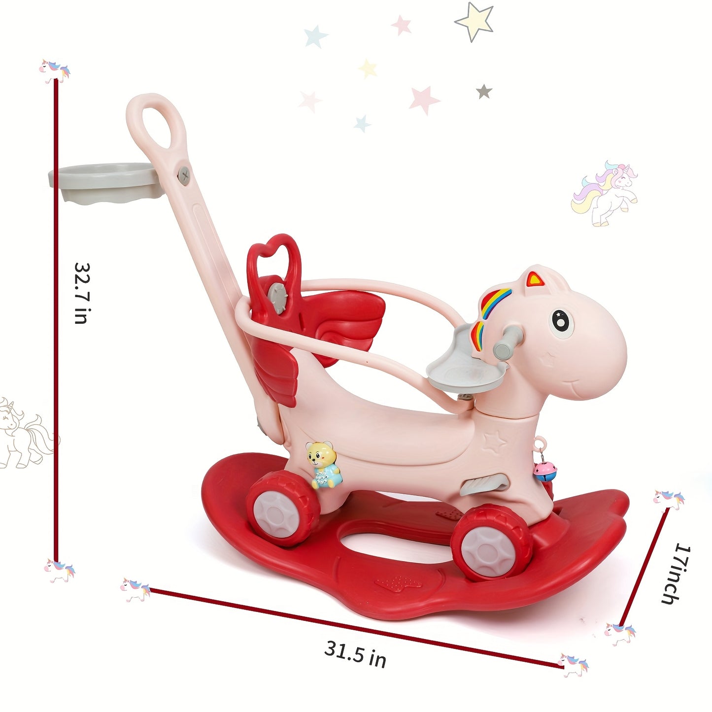 4 In 1 Kids Rocking Horse With Safety Rod Basketball Hoop Balance Toys For Toddlers