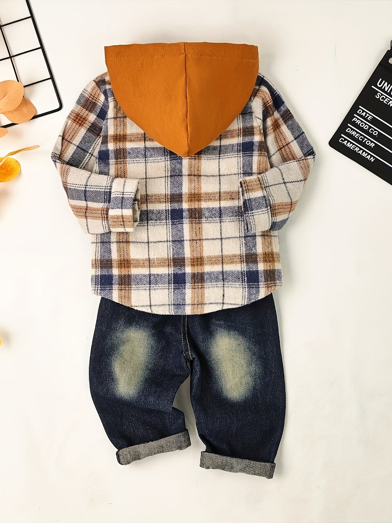 Toddler Boy Fall Winter Outfit Set Hooded Sweatshirt and Ripped Jeans Dark Khaki 12M-5T