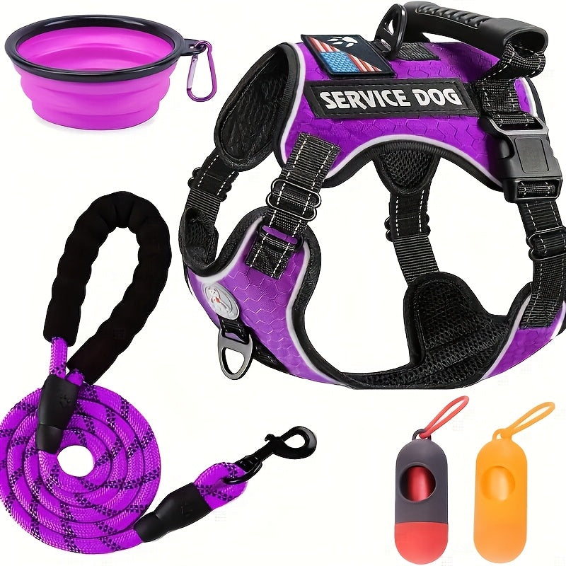 5pcs Reflective Dog Harness Set for Large Dogs Durable Adjustable No Pull with Leash and Bowl
