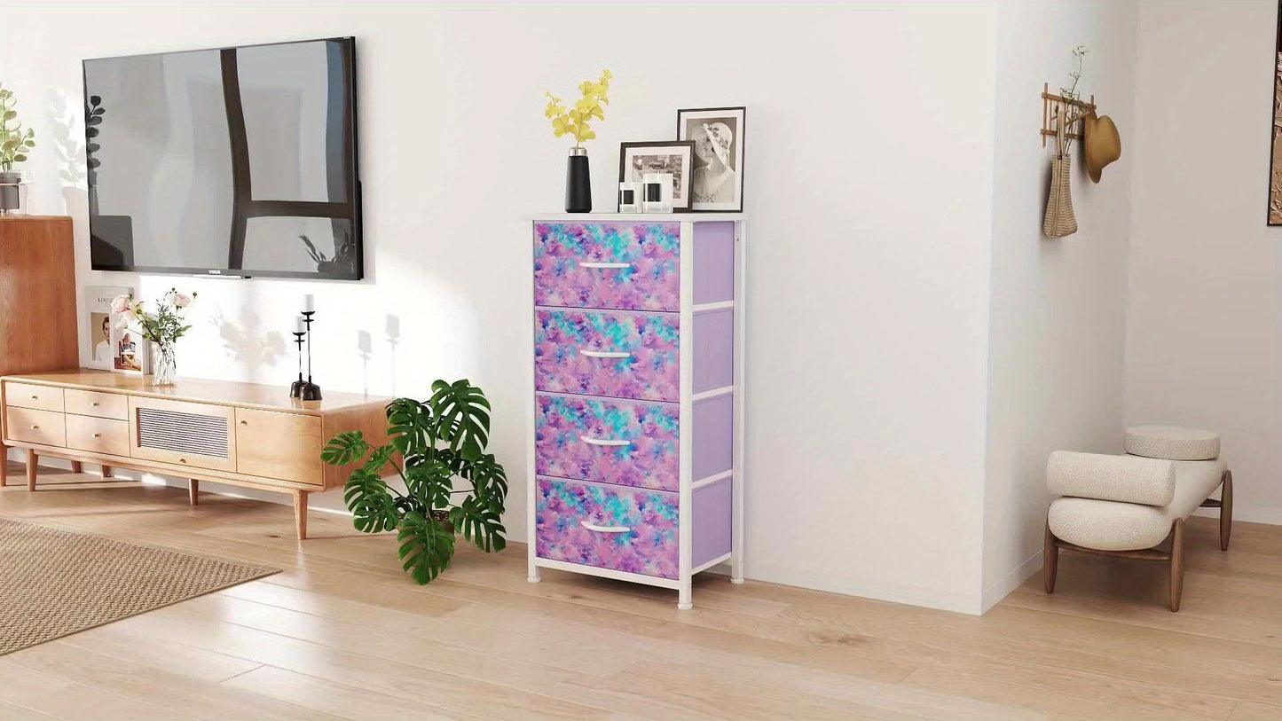 Compact Fabric Dresser Organizer with Drawers in Tie-Dye Purple Design for Stylish Storage