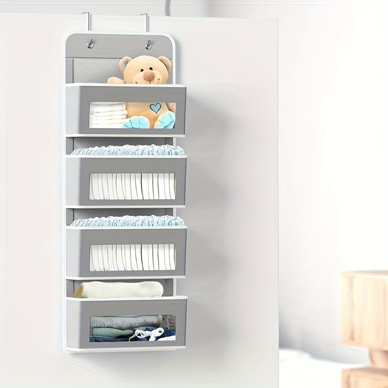 5-Tier Door Storage Rack, Foldable Wall-Mounted Storage Organizer with 5 Large Capacity Pockets |Space-Saving Design for Bedroom, Teenager's Room - Perfect for Toys, Shoes, Diapers Organizer|Clear Design| Space Efficient Stor