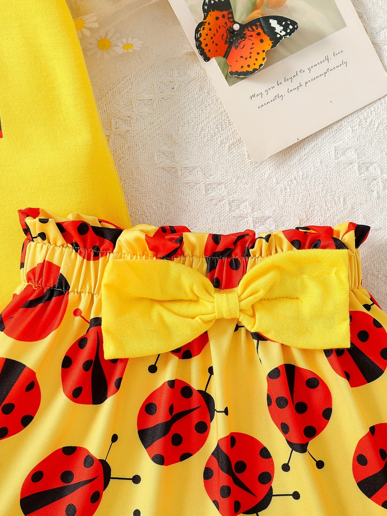 Little Lady Print Baby Girl Outfit Set With Cap Sleeve Bodysuit Hairband And Ladybug Skirt 0 To 3 Years