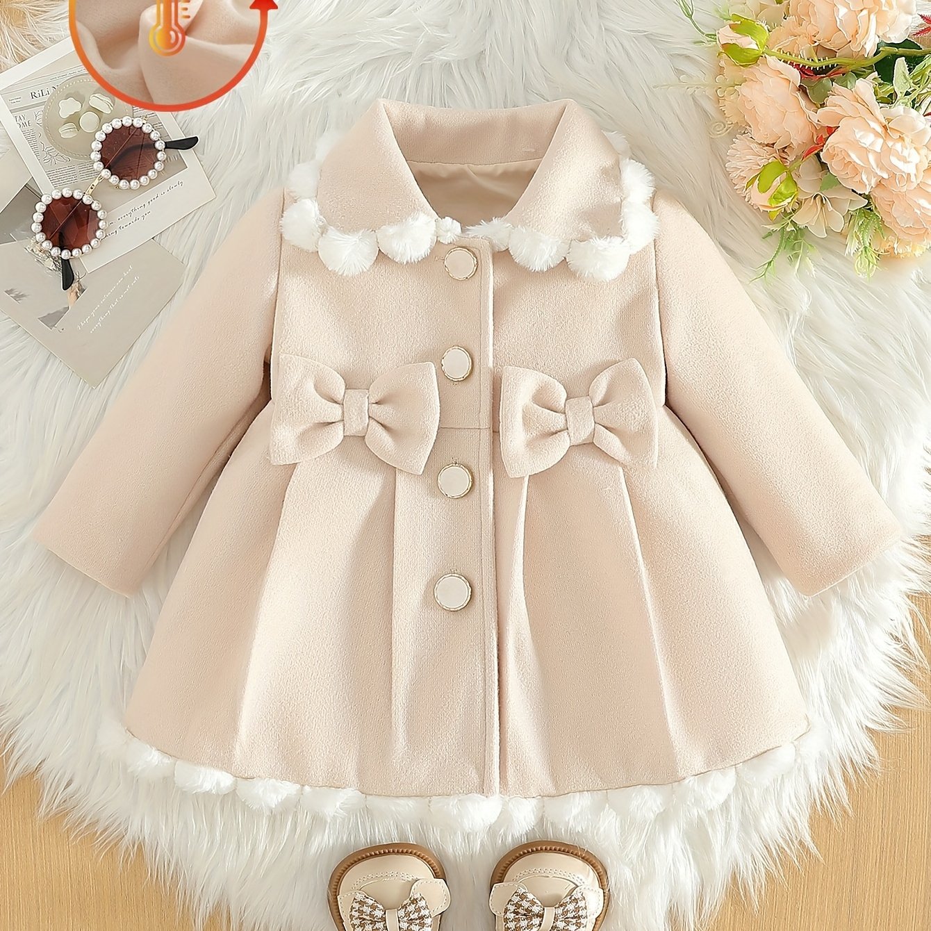 Girls Soft Fleece Jackets and Coats with Bow Trim for Back to School Autumn Winter