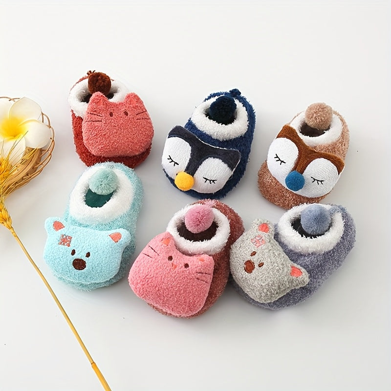 6 Pairs of Baby Cartoon Animal Non-Slip Socks, Indoor Anti-Slip Boat Socks for Children.