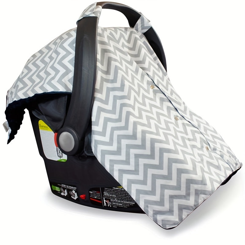 Melvenco Chevron Navy Youngsters Car Seat Canopy - Soft & Cozy 2-Layer Breathable Stroller Cover, Fit for Youngsters Boys & Girls, Polyester Blend, Stylish Herringbone Pattern in Gray, White & Blue