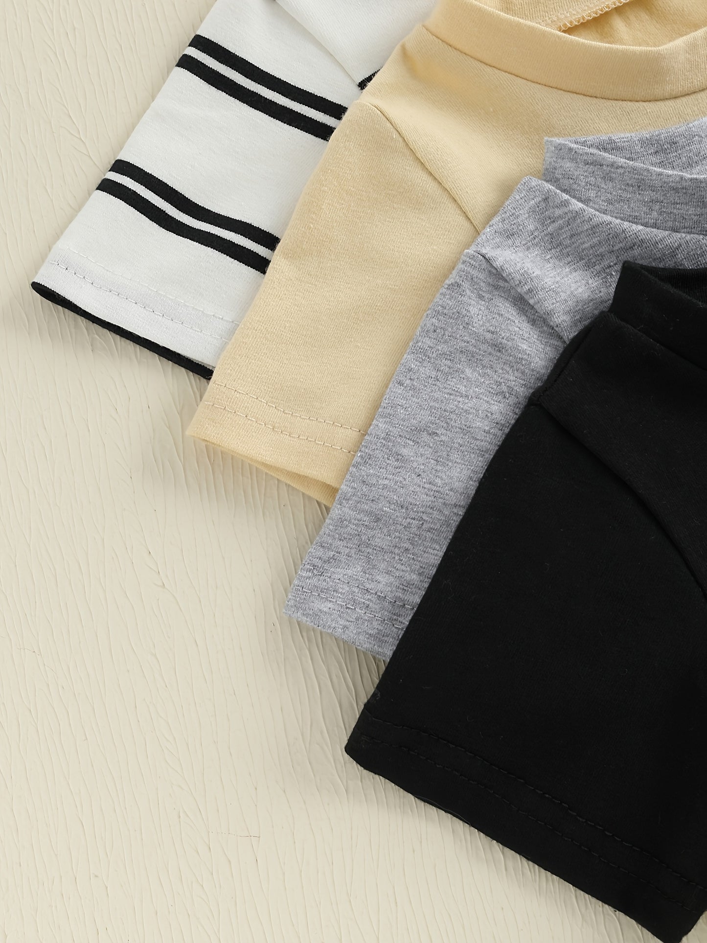 Toddler Baby Summer T-Shirt 4pcs Set Loose Fit Solid/Striped Crew Neck Short Sleeve Tops, Suitable for Outdoor Leisure