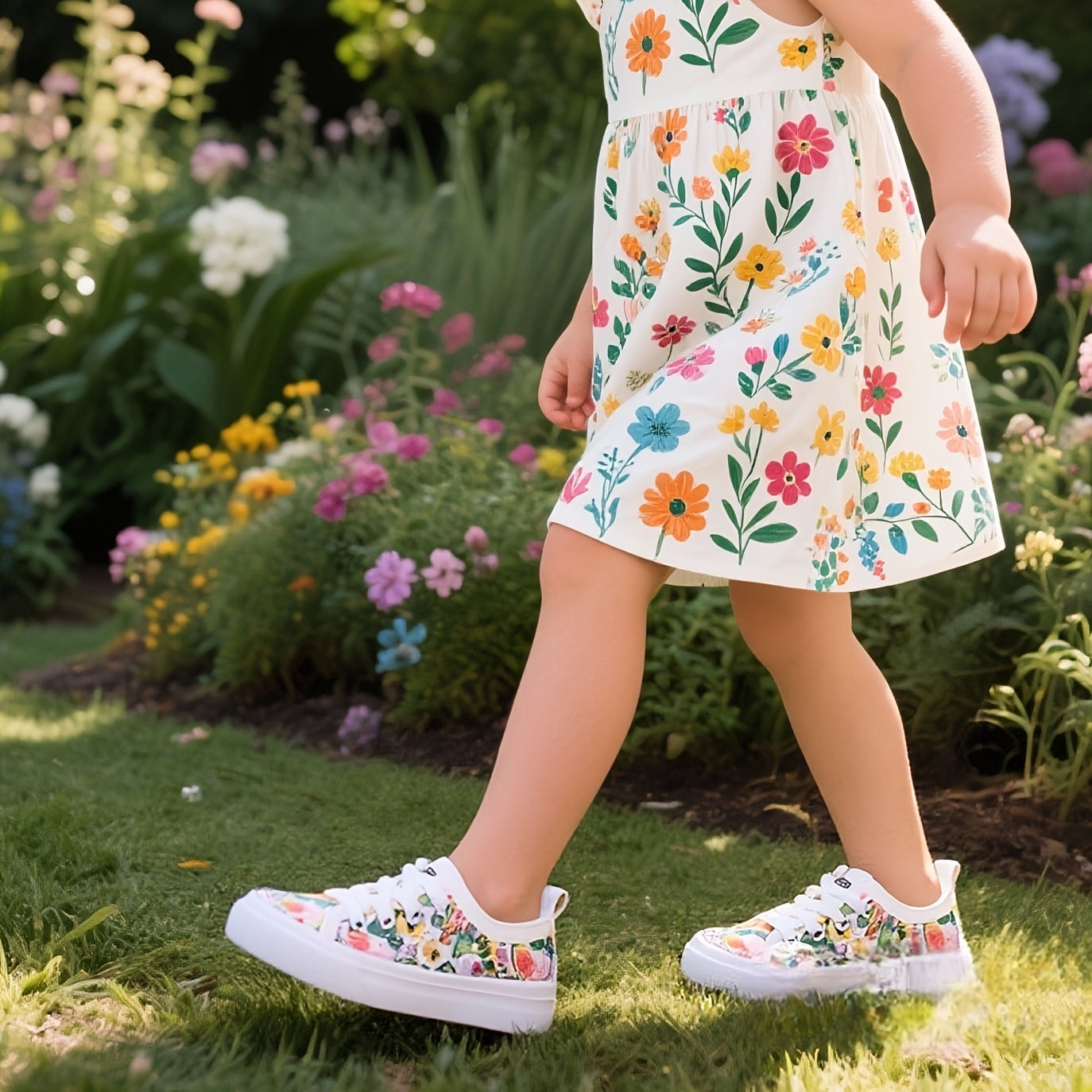 Kids Floral Canvas Sneakers Lightweight Breathable Soft Sole Casual Shoes for Spring Summer