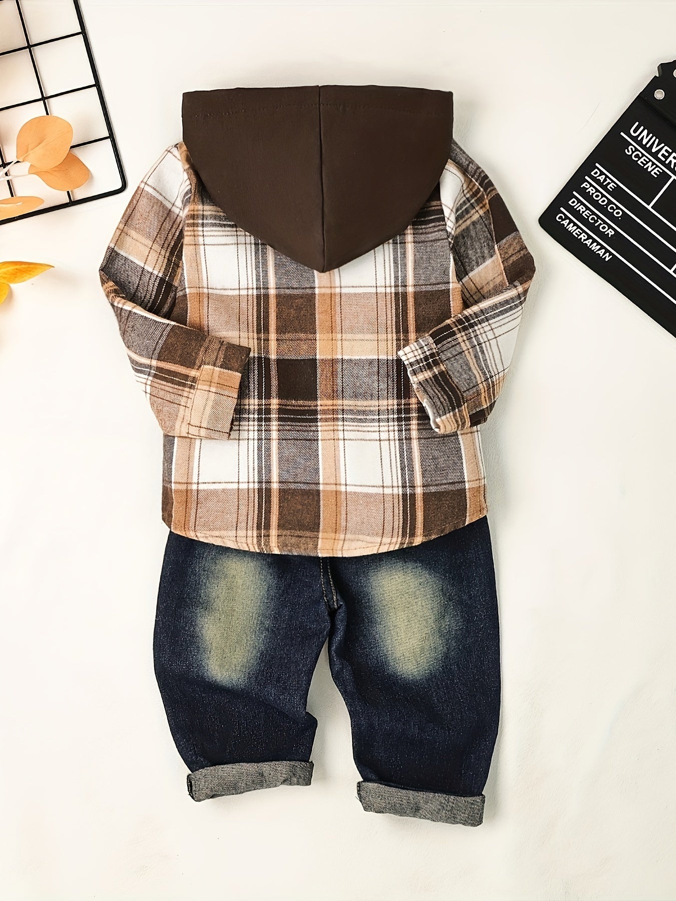 Toddler Boy Fall Winter Outfit Set Hooded Sweatshirt and Ripped Jeans Dark Khaki 12M-5T