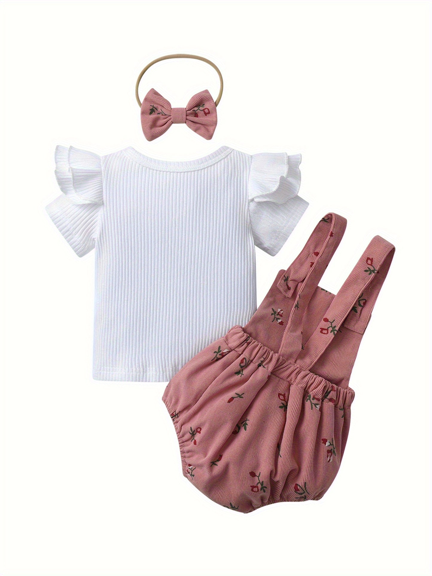 KUKITTY Baby Girl Newborn Summer Outfit - Soft Pink Ruffled Sleeve Romper with Matching Headband, Breathable Snap Snap & Soft Fabric Shorts, Casual Casual Attire, Perfect for Outdoor