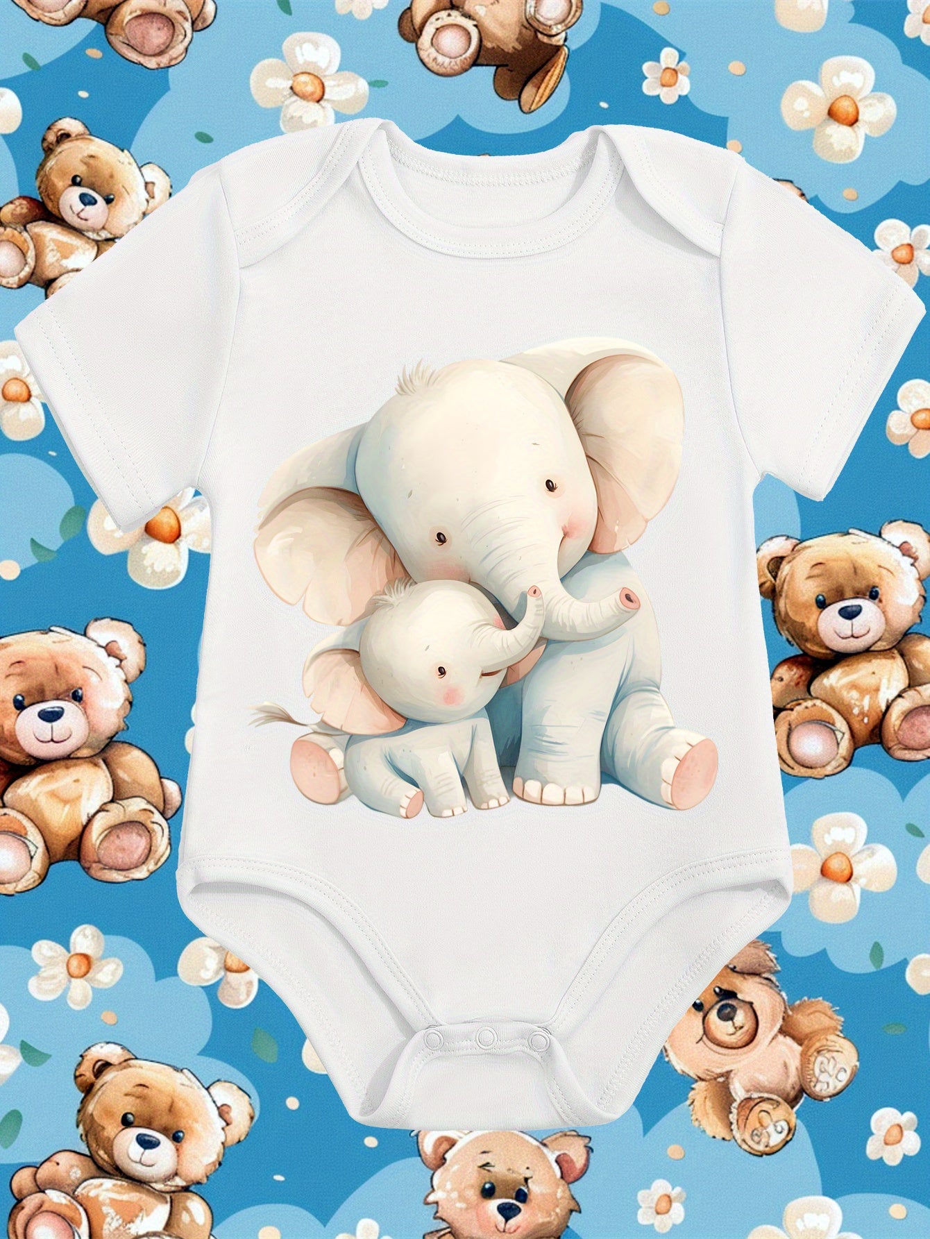 Adorable Baby Elephant Print Onesie Soft Cotton Bodysuit for Newborns 0-12 Months