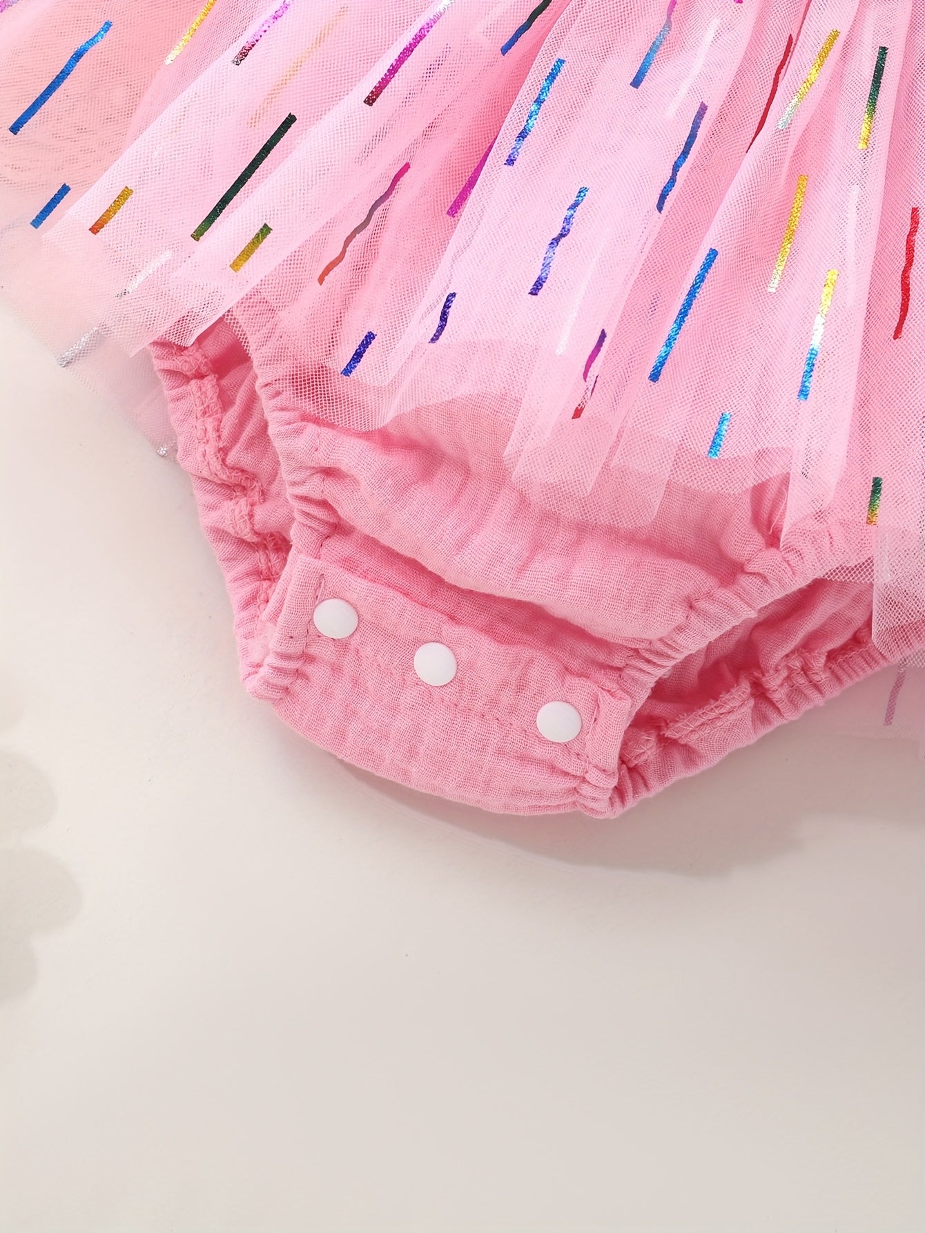 2pcs Soft and Comfortable Fashionable Cute Girls' Letter Print Parallel Ruffle Bow Tie Halter Neck Gradient Color Stripes Mesh Dress Bodysuit and Hairband Set