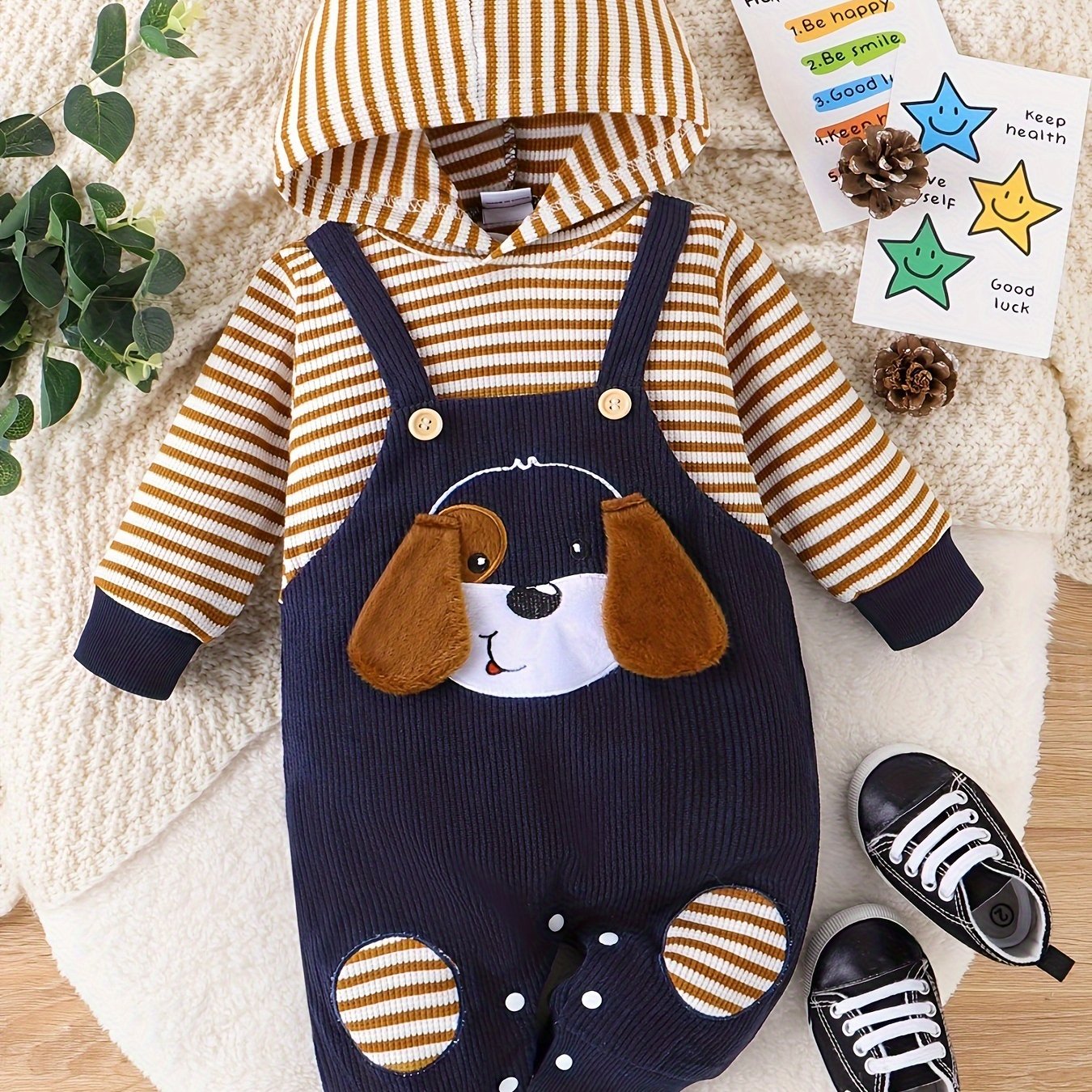 Baby Boy Long Sleeve Romper And Pocket Pants Set For 0 To 18 Months Winter Fall Outfit Cozy Cotton