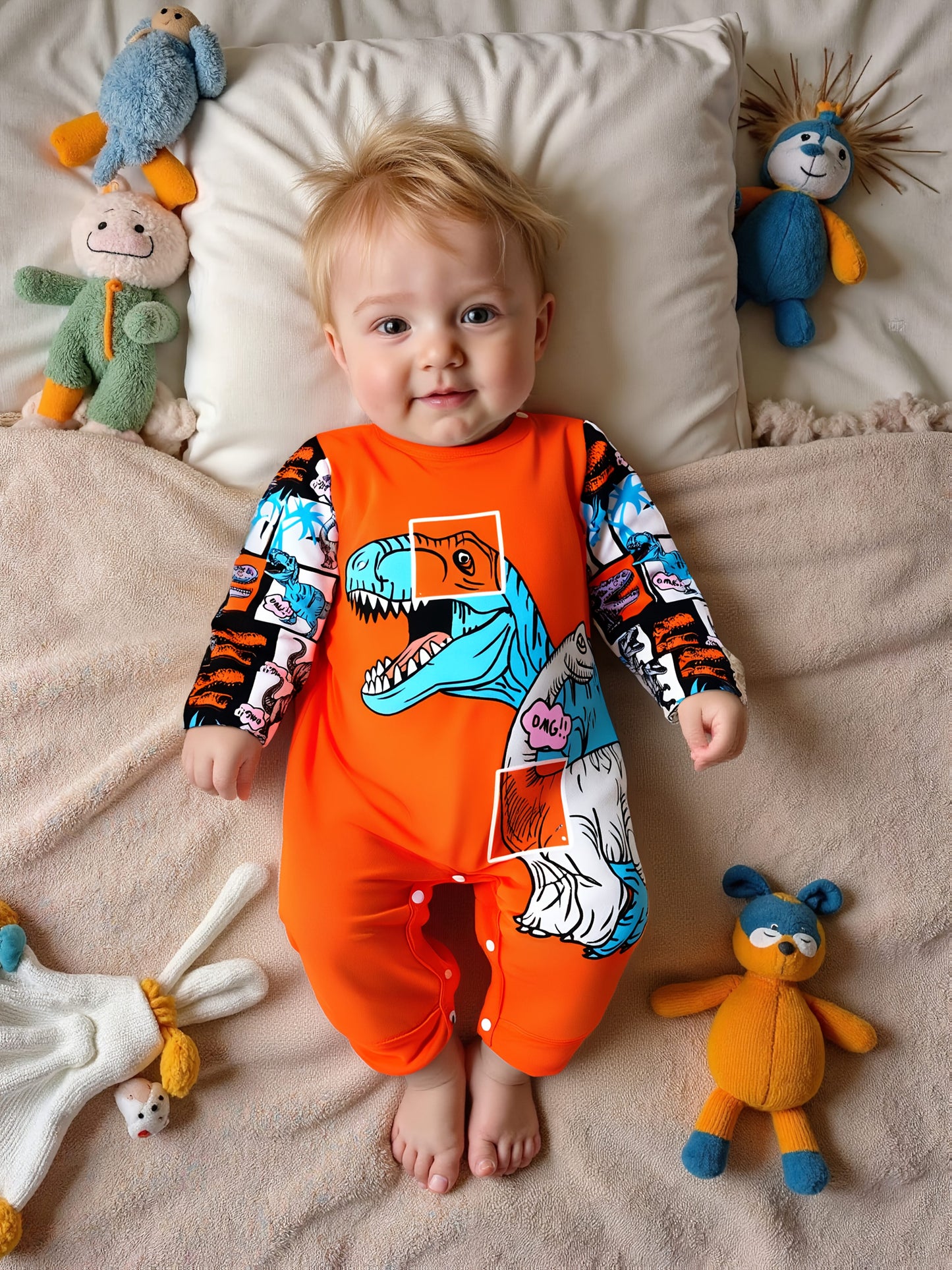 3 Piece Baby Boy Romper Jumpsuit Soft Long Sleeve Cartoon