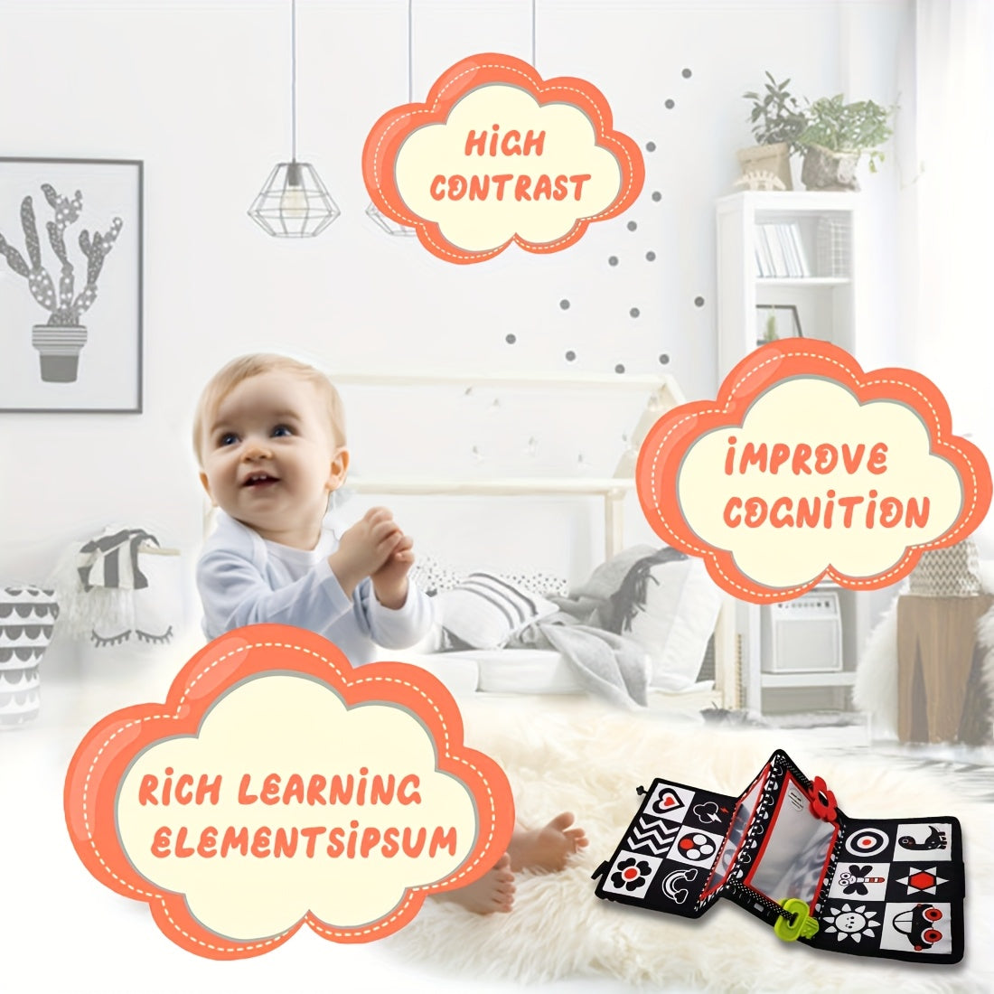 Youngsters Lying Mirror Early Learning Sensory Stimulation Safe Foldable Cognitive Toy