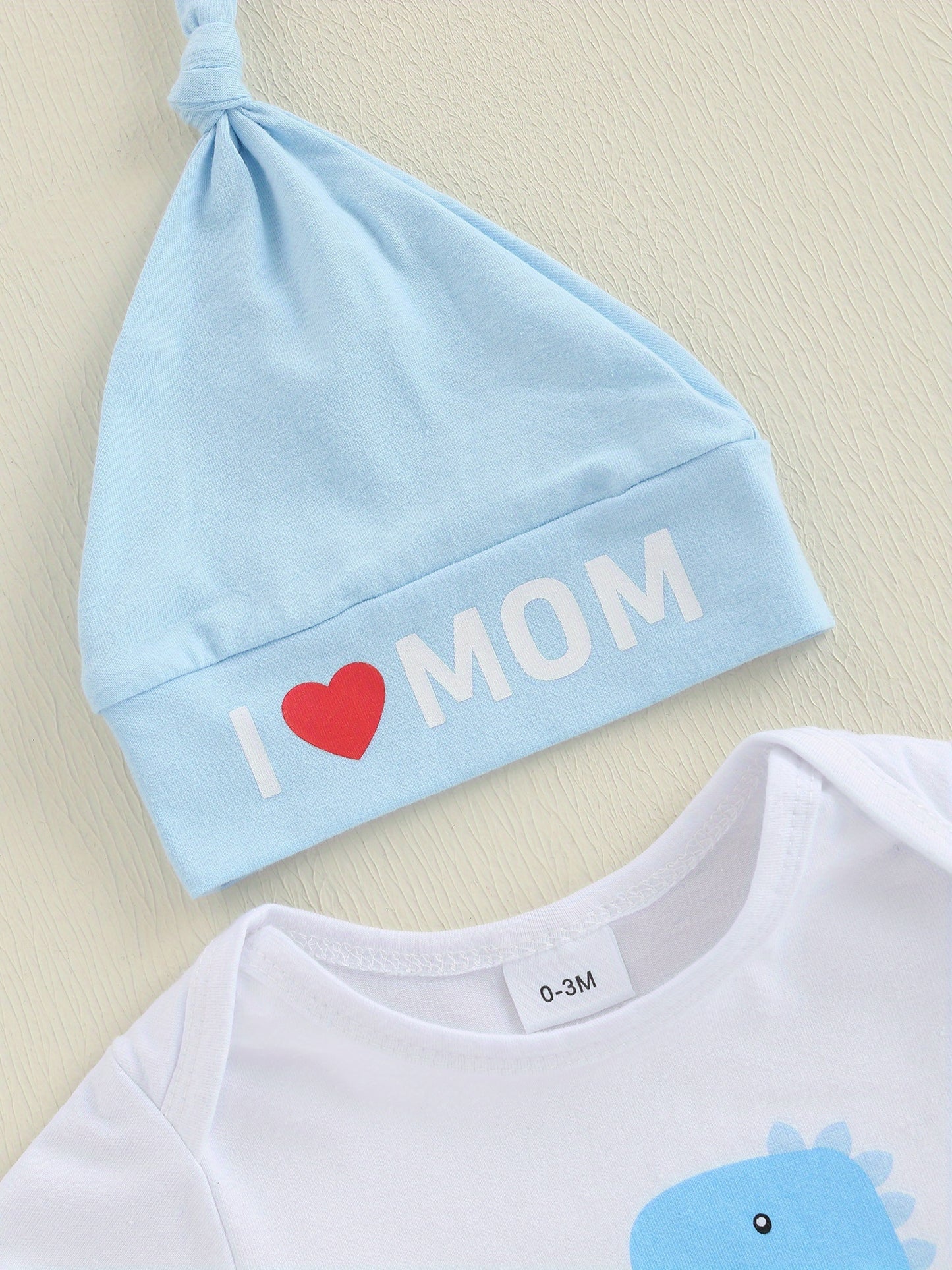 3pcs Newborn Baby Summer Outfit Dinosaur Elephant Romper Long Pants Hat Set