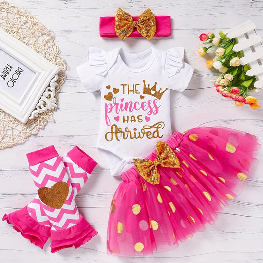 Zukuco Newborn Baby Girl Outfits Infant Letter Print Romper+Tutu Skirt+Headband+Legging Warmer Coming Home Clothes Set