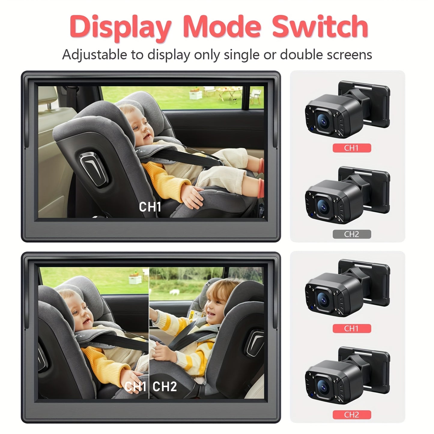 Baby Car Camera Dual Channel 5 Inch Display 1080P Clear Night Vision for Rear Facing Seat