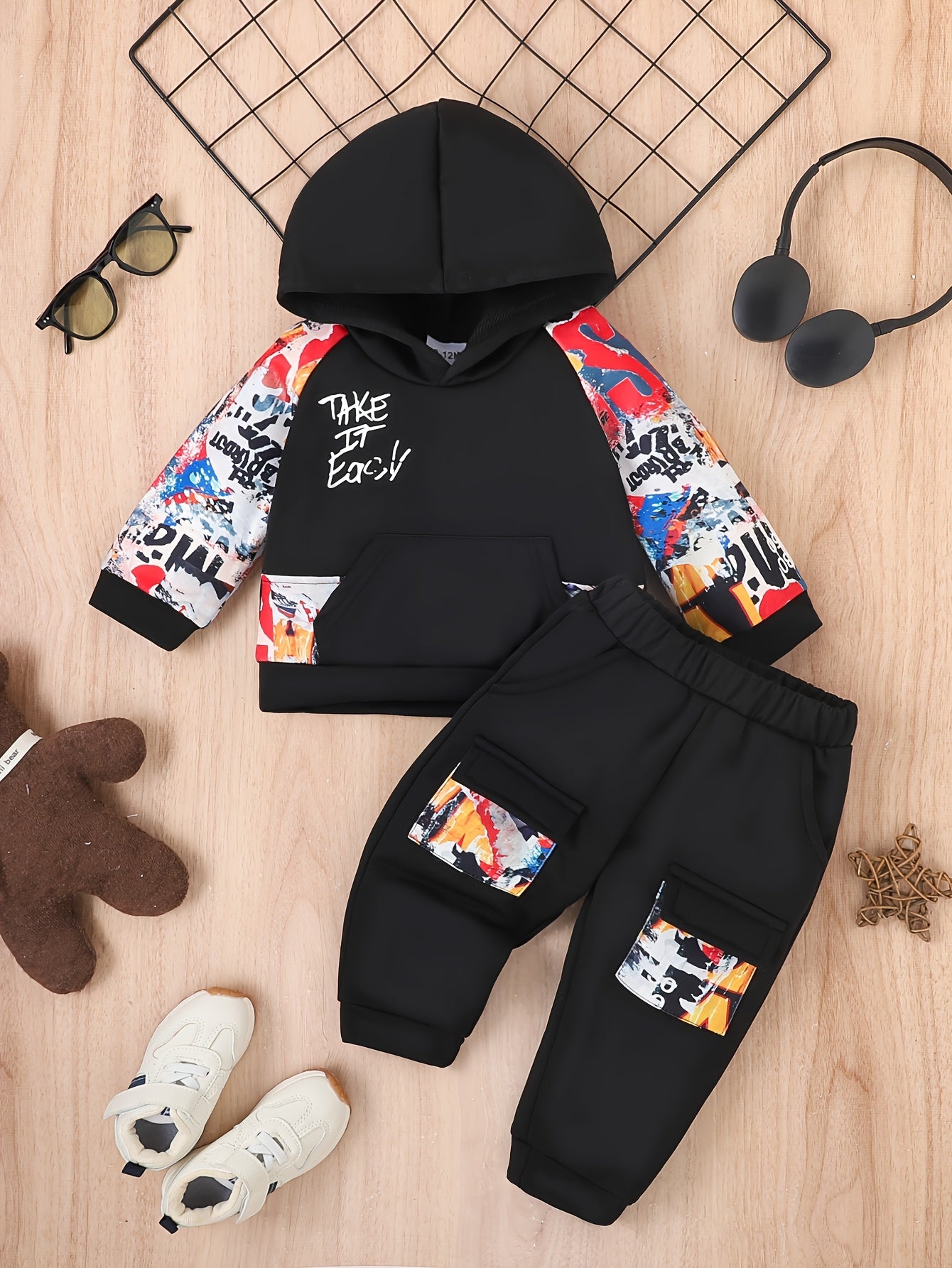 Boys Tie Dye Hoodie And Cargo Pants 2pc Outfit Winter