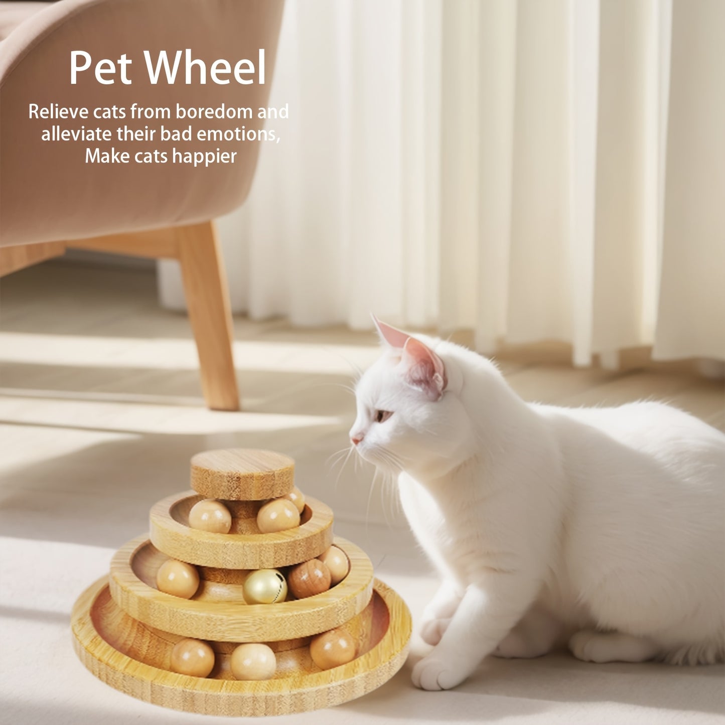 Natural Bamboo Cat Ball Track Toy with 9 Detachable Balls for Interactive Fun