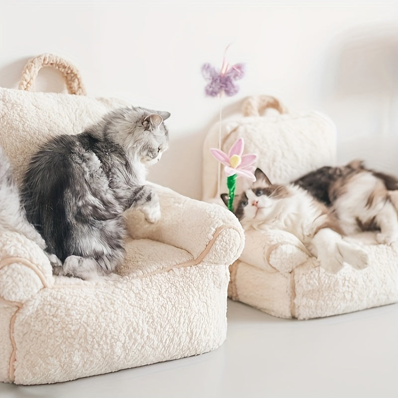 Warm Plush Pet Sofa Bed for Cats and Puppies with Removable Soft Cushion in Multi-Color
