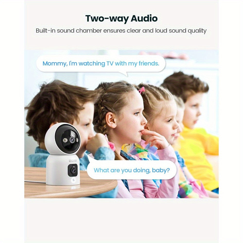 ZOSI 2K Indoor Dual Camera Baby Monitor with 360 Degree Pan Tilt and Two Way Audio