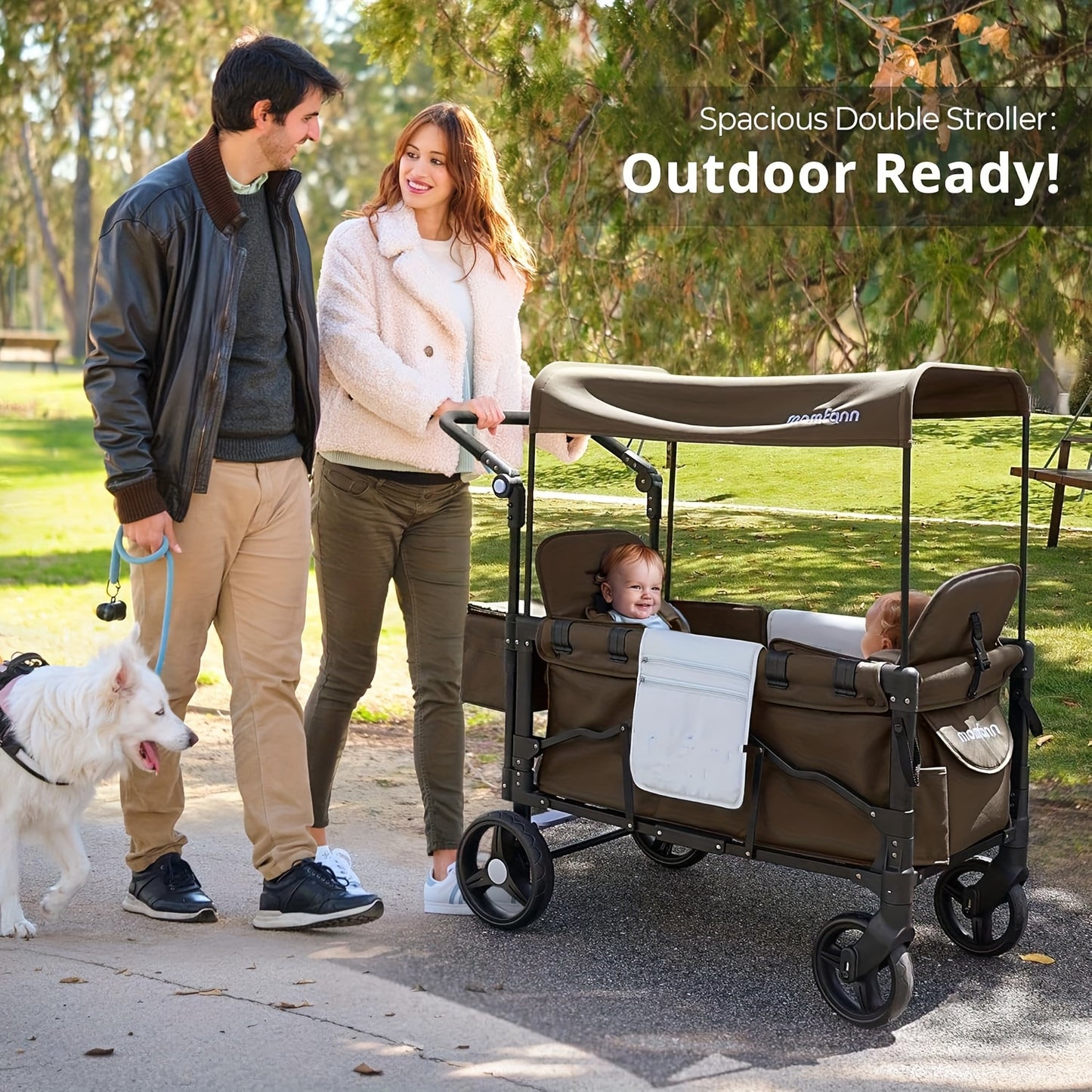 Folding Stroller Wagon Collapsible Wagon For 2 Kids, Baby Wagon Stroller With Adjustable Handle For Infants Toddlers Includes Canopy & Organizer, Foldable Convenient For Storage, Outdoor Garden Beach