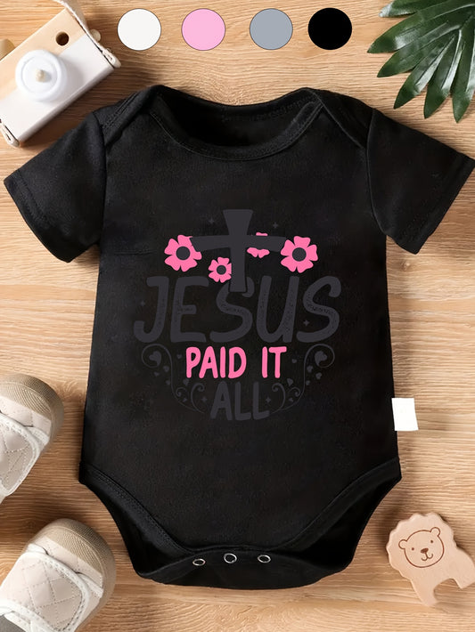 Love Paid It All Baby Onesie Cotton Short Sleeve Lightweight Alphabet Pattern Spring Summer