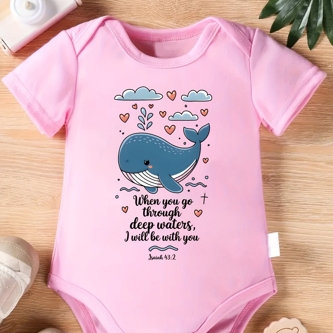 Inspirational Baby Onesie with Whale Design Isaiah 41:10 for Boys and Girls 0-12 Months