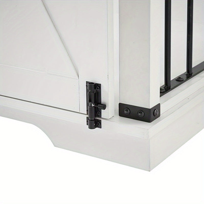 Wooden Dog Crate Kennel End Table with Sliding Barn Door and Convenient Drawer