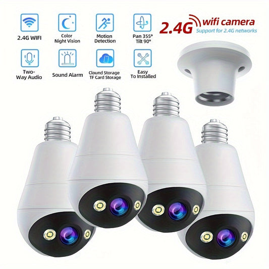 4Pcs FHD 3MP Wifi CCTV Camera Bulb with Two Way Audio and Auto Tracking for Home Security