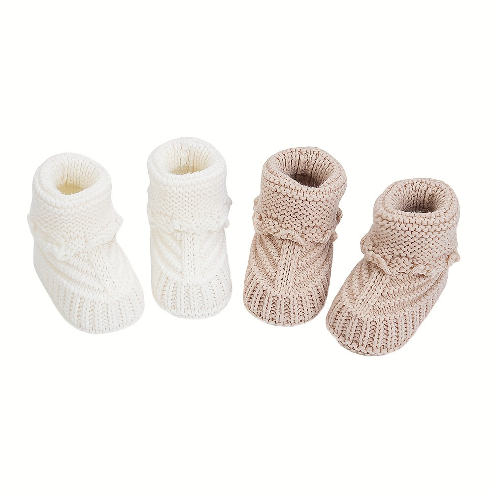 2Pairs/Pack 0.0-39.37ft Baby Knit Socks Solid Crochet Walking Socks Ins Cream White Color Short Ankle Socks for Infant Boys Clothing Birthday Gift