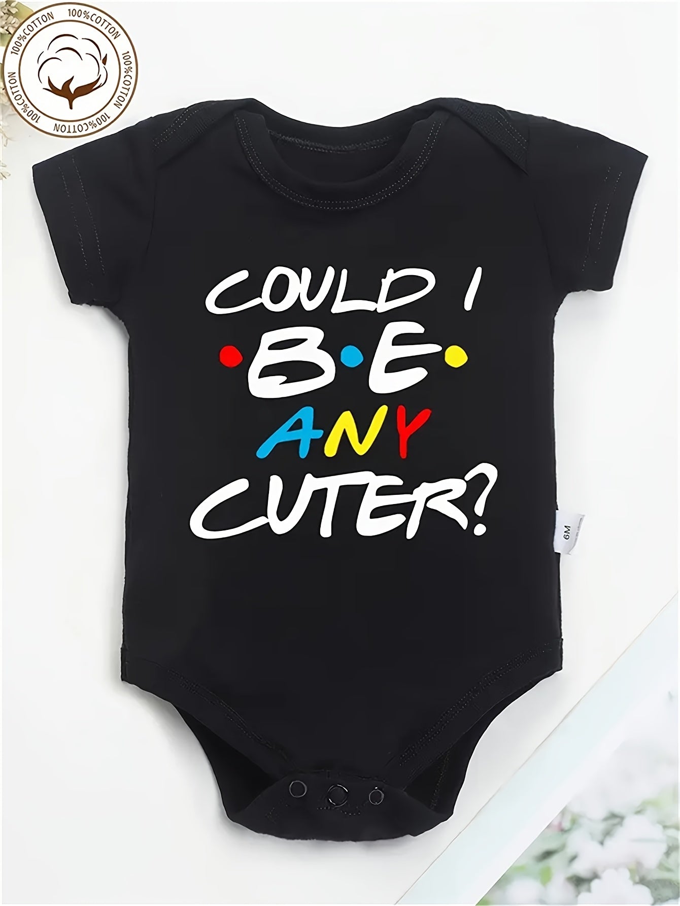Adorable Could I Be Any Cuter Cotton Baby Onesie Soft Black Crew Neck for Spring Summer