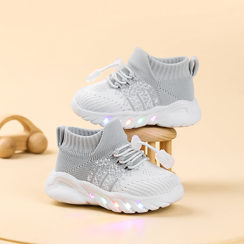 2026 New LED Light-Up Youngsters & Youngsters Sneakers with Glow-in-the-Dark Soles, Breathable Slip-On High-Top Design, Lightweight Non-Slip EVA Sole & Soft Fabric for Outdoor Play, Casual Wear - Unisex (Pink/Black/White), Yo