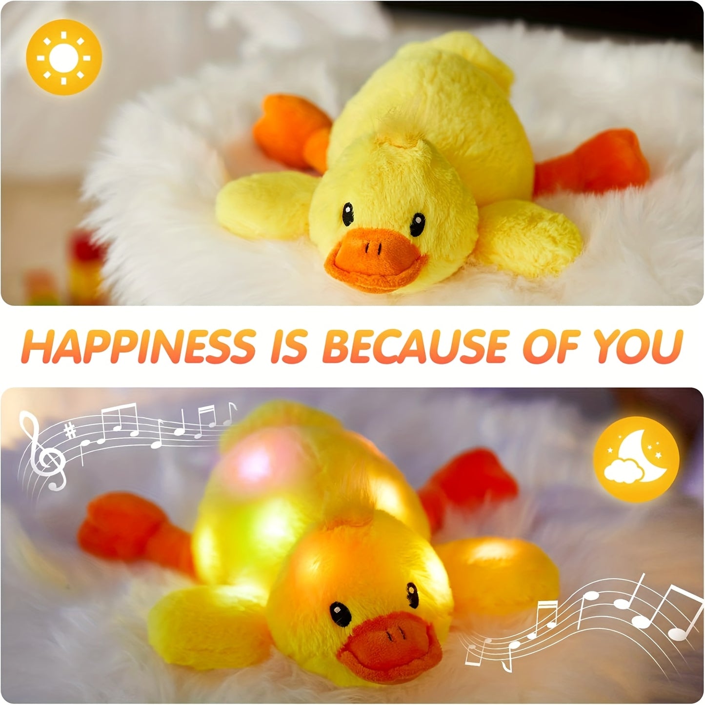 Musical Glowing Yellow Duck Plush Toy with LED Lights and Sound for Kids