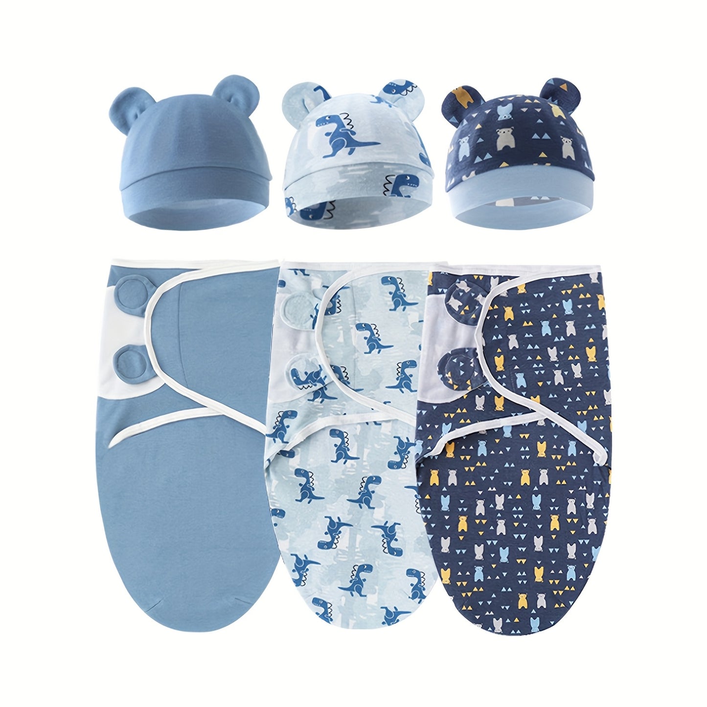 3 Sets Of Newborn Swaddle Blankets And Hats For 0-6 Months Boys And Girls, Newborn Anti-Shock Swaddle Design, Newborn Gift.