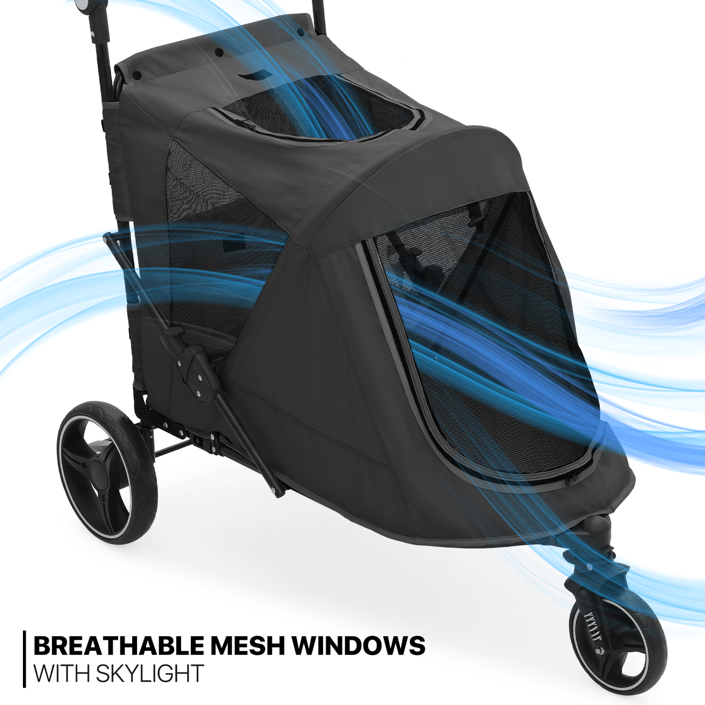 MoNiBloom Pet Stroller for Large Dogs or Multiple Dogs Cats with Adjustable Handle, 3-Wheels Dual Entry Portable Dog Carting Easy Folding Pet Wagon Double Dog Stroller