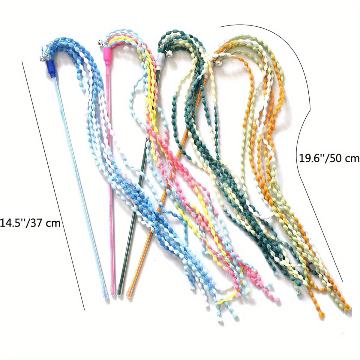 4 Pack Interactive Cat Wand Toys with Plush Teasers Bells and Ribbons for Indoor Play