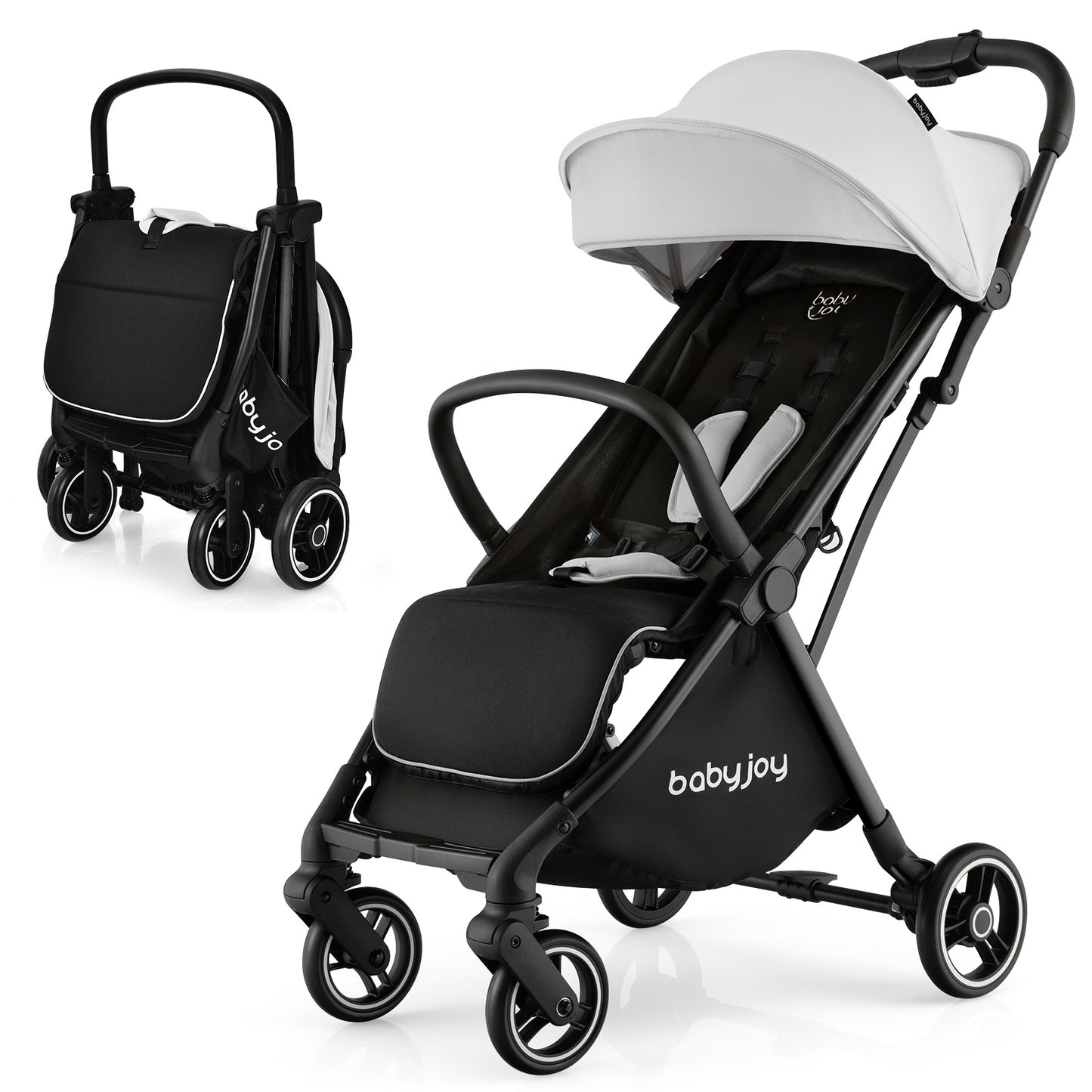 LIFEFZEAL One-Hand Fold Portable Stroller - Aluminum Frame, Adjustable Canopy, Shock-Absorbing Wheels - Available in Blue, Gray, Black, Pink