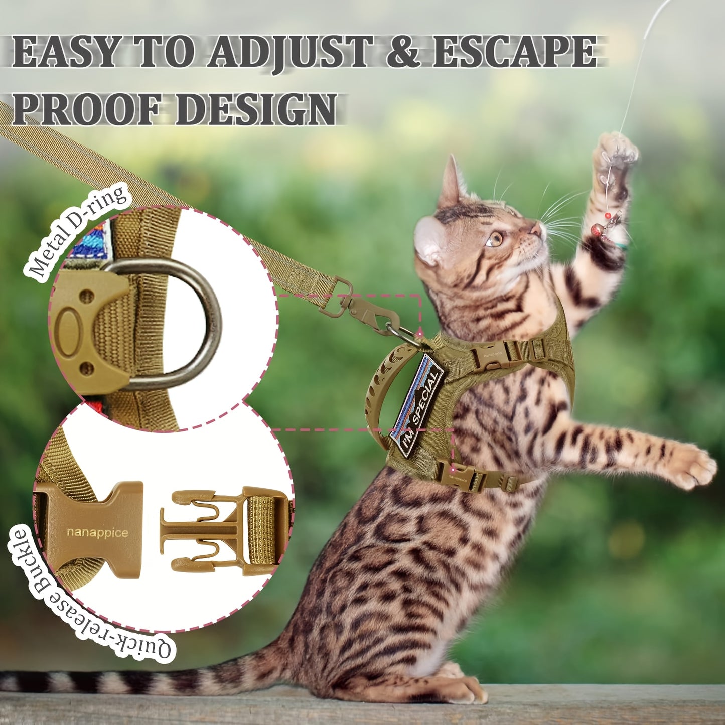 Adjustable Cat Outdoor Tactical Harness Air Mesh Escape Proof Reflective Vest for Fat Cats