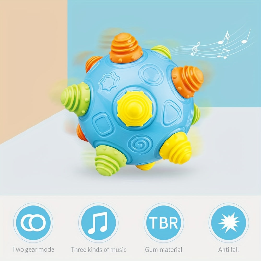 Colorful Interactive Musical Shake Ball Toy for Kids Blue with Yellow and Green Textures