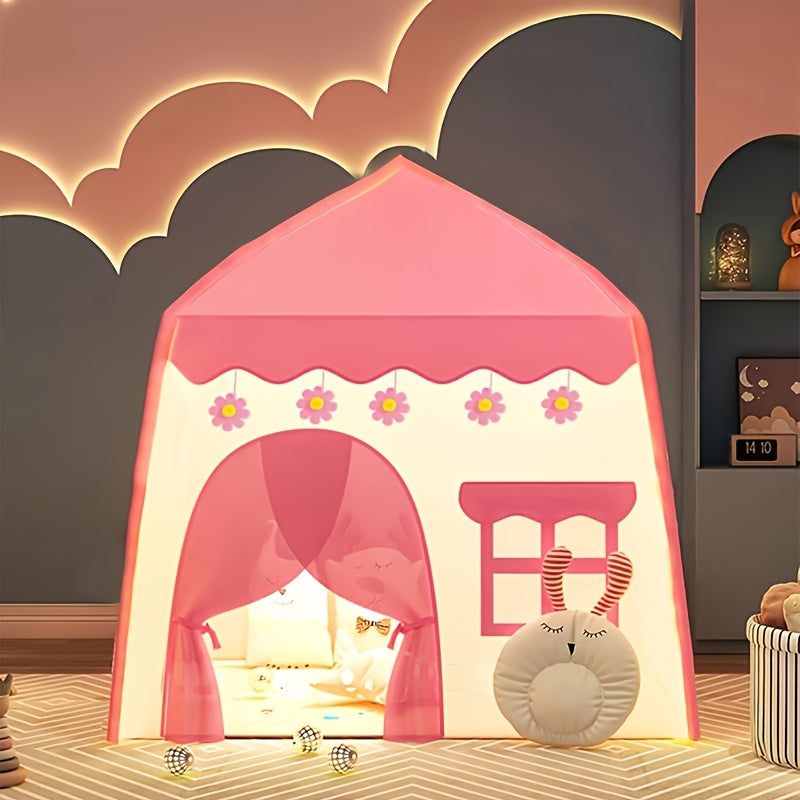 Children's Flower Tent Playhouse Indoor Castle Style Secret Base For Girls And Boys Pink