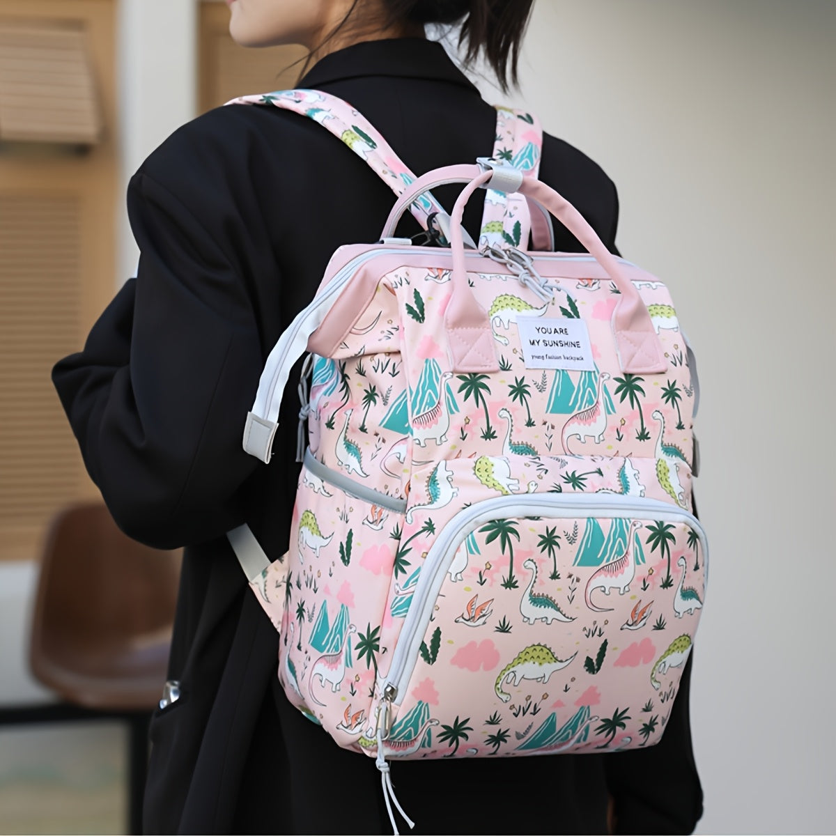 Chic Pink or Gray Diaper Backpack - Spacious & Lightweight Parent Bag with Practical Pockets, Durable Oxford Fabric