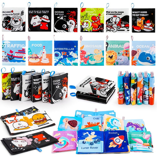 12pcs Soft Baby Crinkle Books Nontoxic Polyester Sensory Learning Toys for Kids