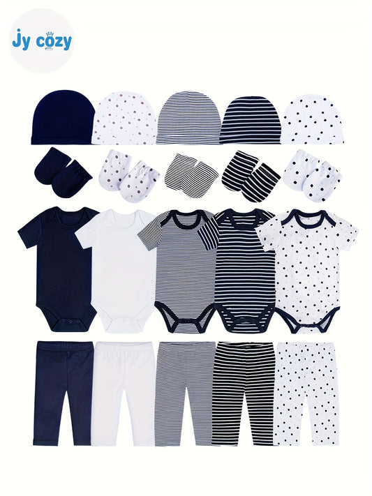 20pcs Bamboo Fiber Baby Boy Clothing Set with Tops Pants Hats and Gloves for Outdoor Use