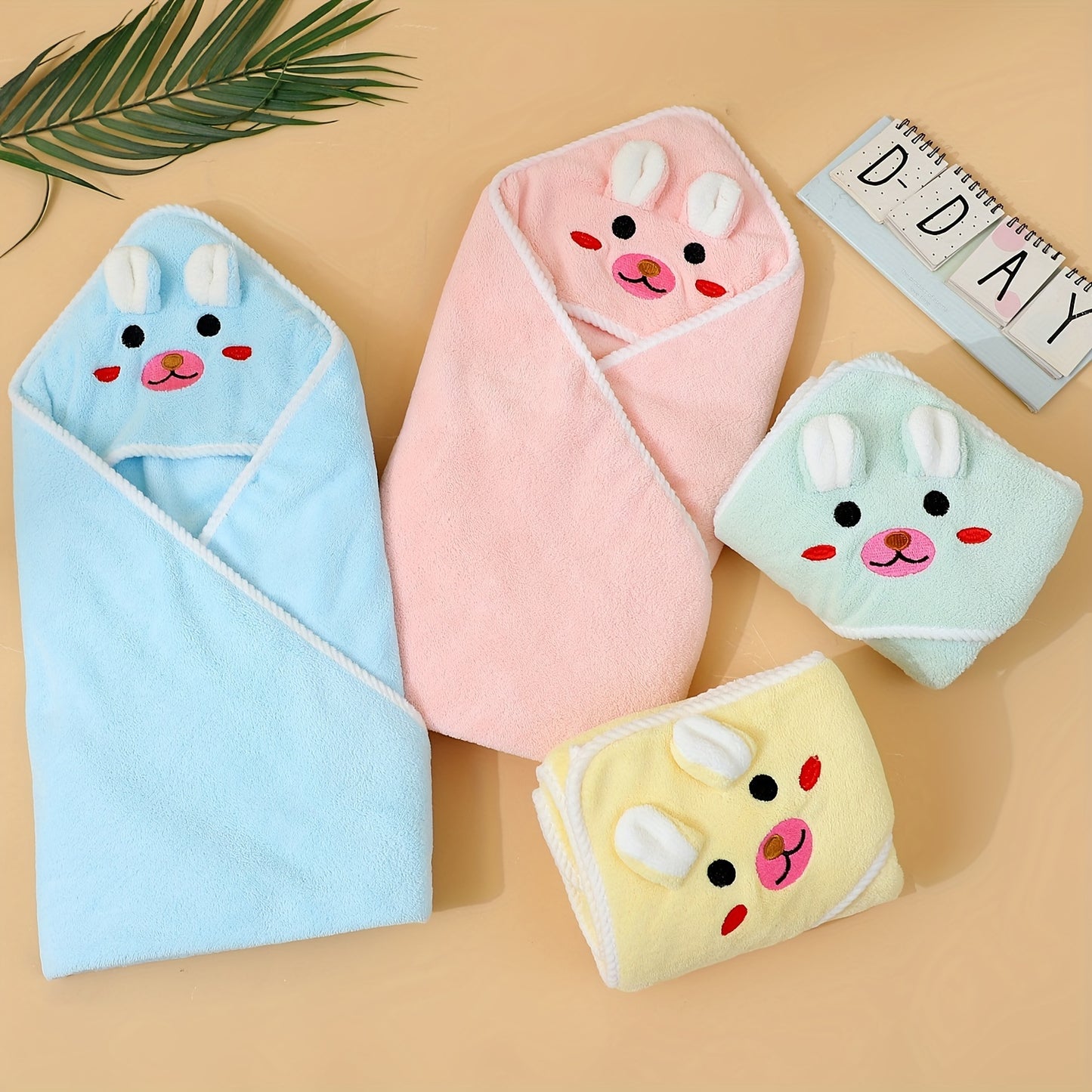 Soft Cartoon Animal Swaddling Blanket Set for Babies 0-3 Years - Reinforced Edge, Highly Absorbent and Skin-Friendly Polyester, Ideal for Bath Towel, Stroller Nap Blanket - 31.5x31.5 Inches - Machine Washable