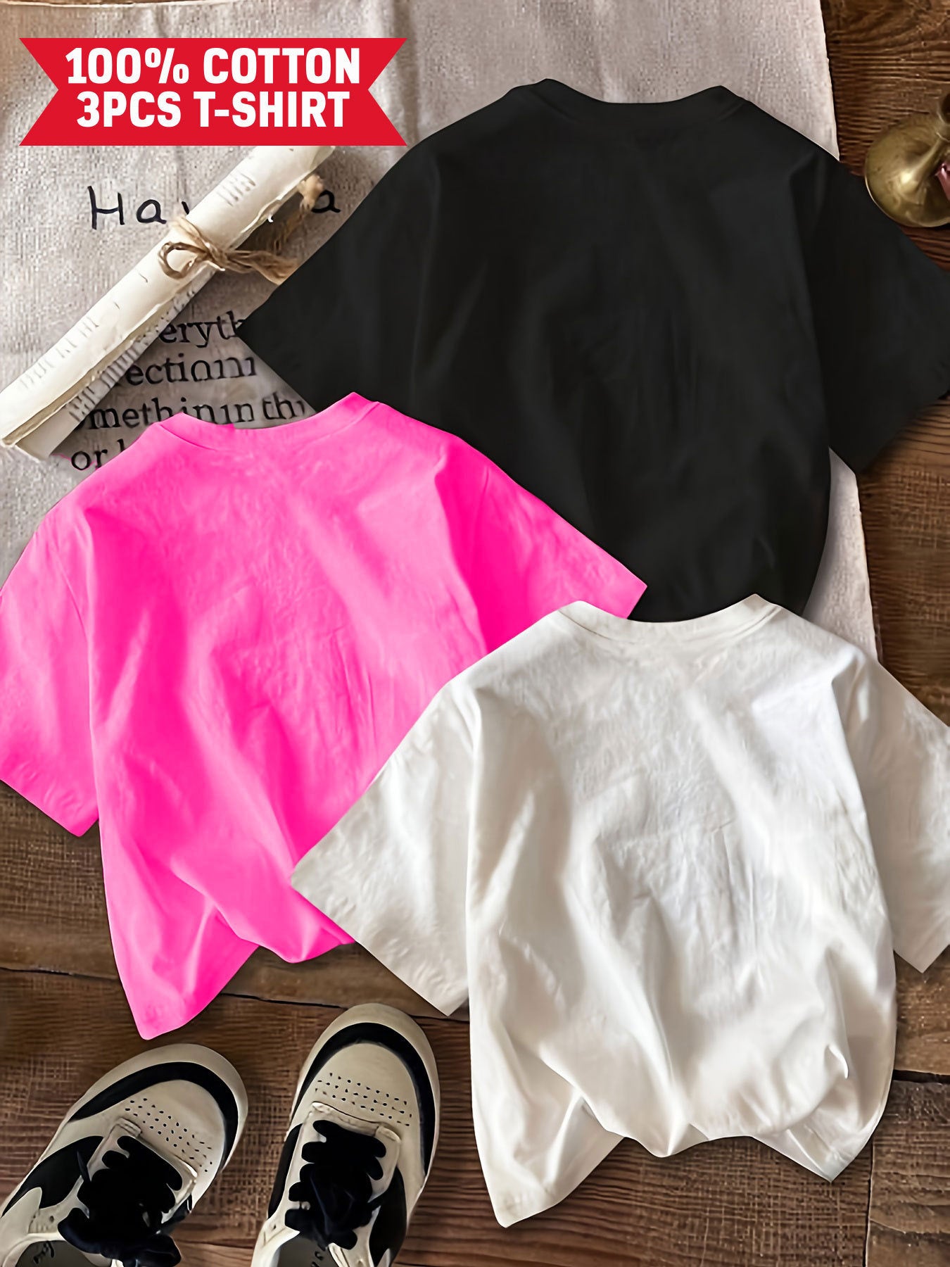 3pcs New Summer Girl Each Shirt Has Unique Saying Short Sleeved 100% Cotton T-shirt Comfy Casual Tees For Girls