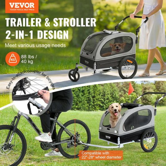 VEVOR 2in1 Dog Bike Trailer And Jogging Stroller For Pets